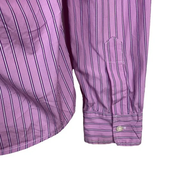 Frank & Eileen Barry Shirt Size Small Lilac Stripe Button Crinkle Texture - Picture 7 of 9